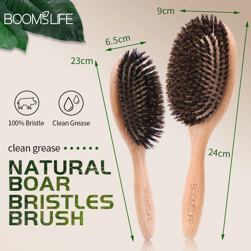 Brosse à cheveux en poils de sanglier BOOMSLIFE, peigne pour femmes