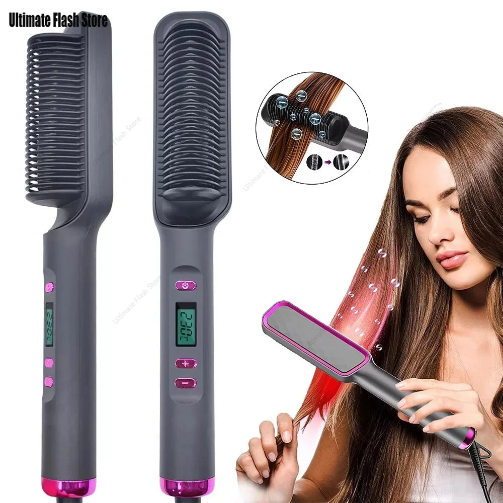 Electric Hot Comb Multifunctional Straight Hair Straightener Comb Negative Ion Anti-Scalding Styling Tool Straightening Brush