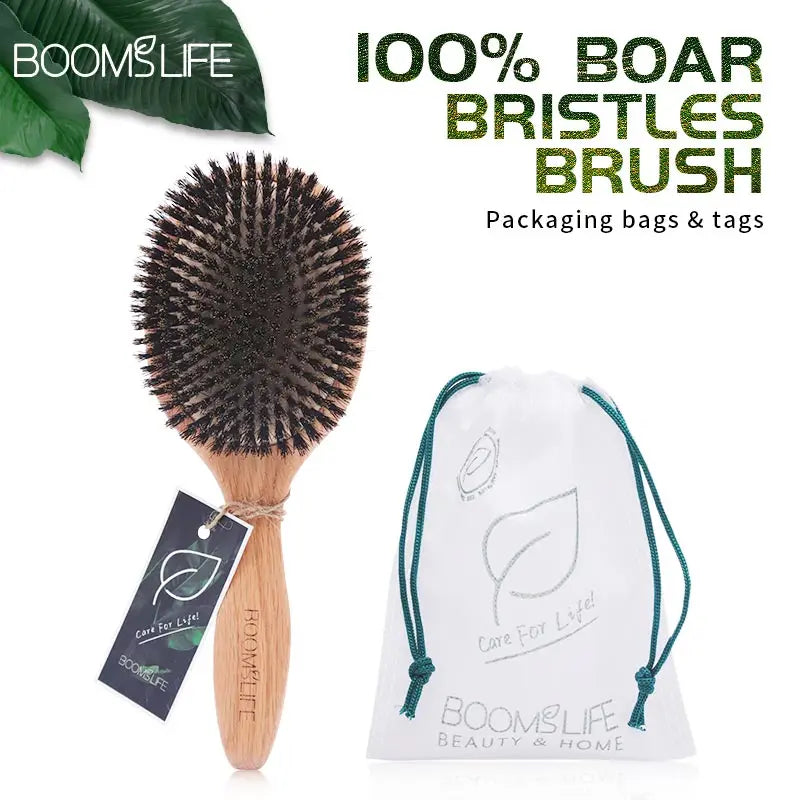Brosse à cheveux en poils de sanglier BOOMSLIFE, peigne pour femmes