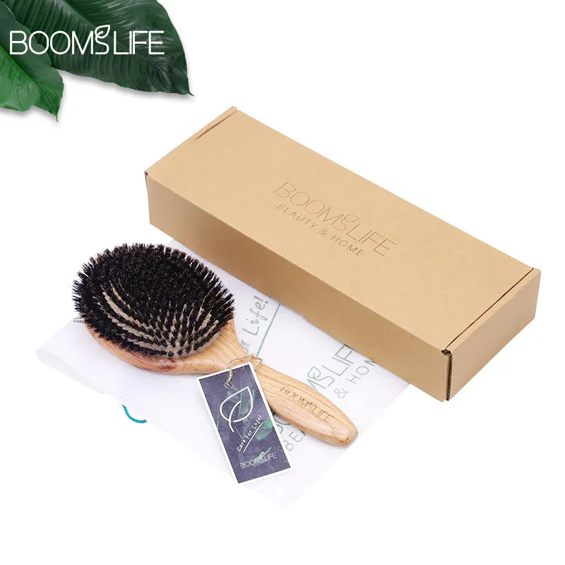 Brosse à cheveux en poils de sanglier BOOMSLIFE, peigne pour femmes