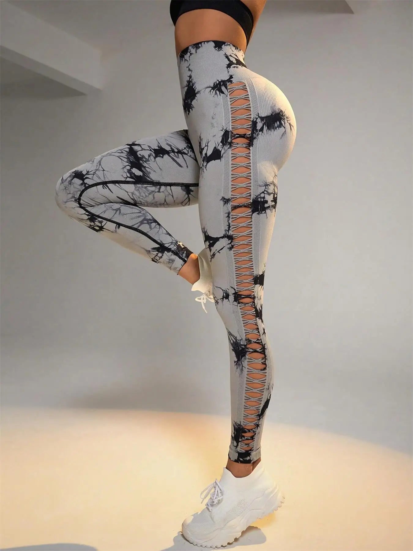 Leggings tie-dye sans coutures pour femme, pantalon de yoga taille haute, collants élastiques push-up